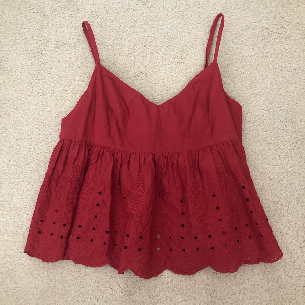 SALE! A&F Red Embroidered Open back Top